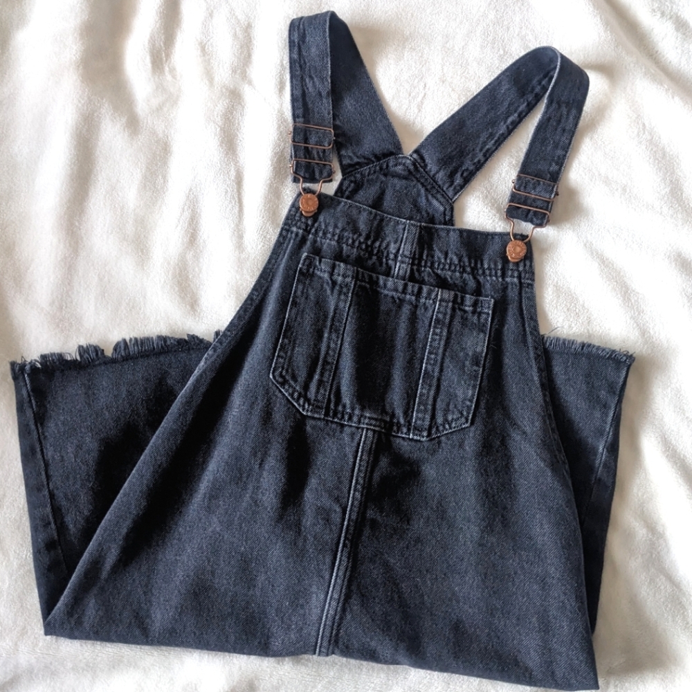 River Island Black Denim Overall Jean Dress 90's Style Patch Pocket Size 8- US 4